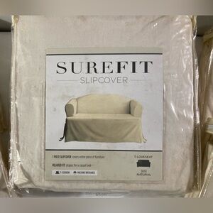SureFit T-Loveseat Slipcover Natural/Duck. 100% Cotton Machine Washable